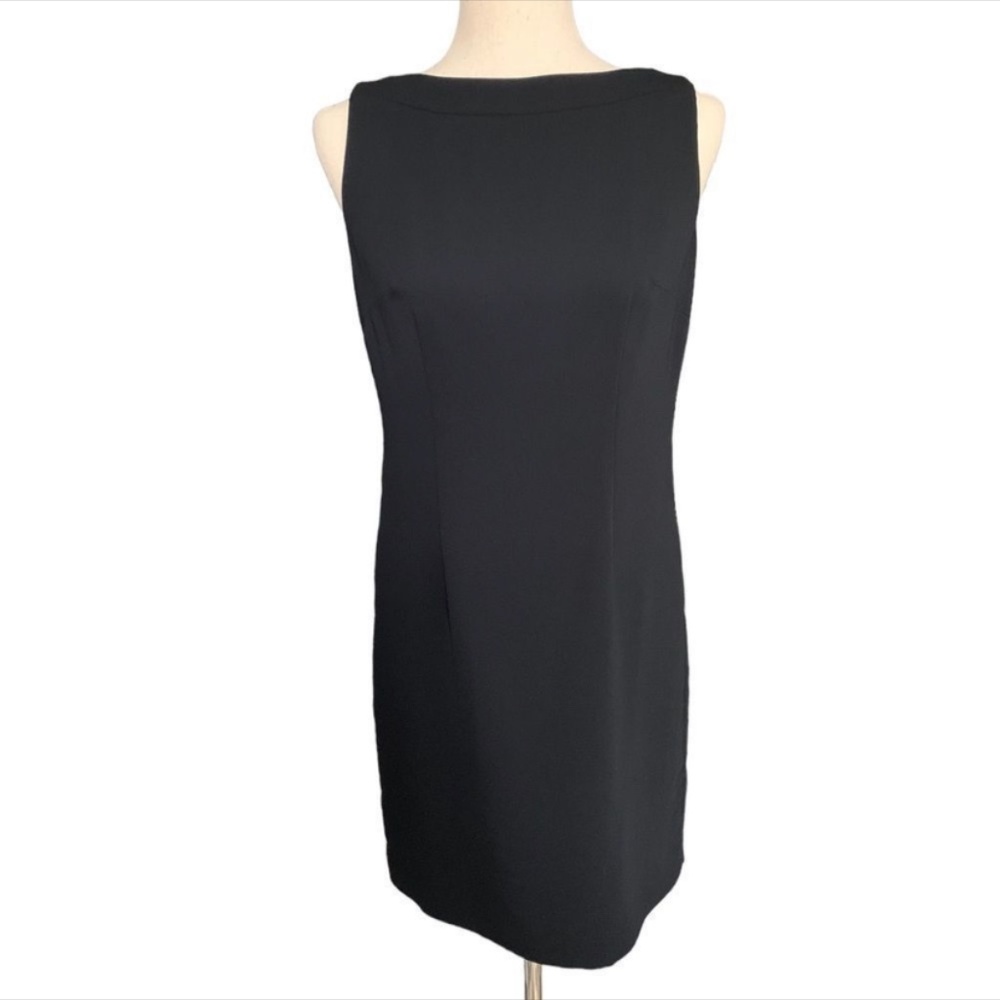 Yansi Fugel Black Crepe Sleeveless Sheath Dress | Size 2